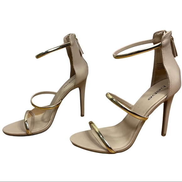 bebe Shoes - BEBE • Berdine Nude & Gold Heels EUC